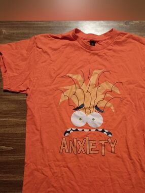 Anxiety T-shirt - Inside Out 2 - Large // Disney Orange Mood Character Tee Shirt